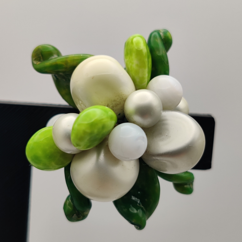 Kramer Elegant Green and White Cluster Clip On Earrings